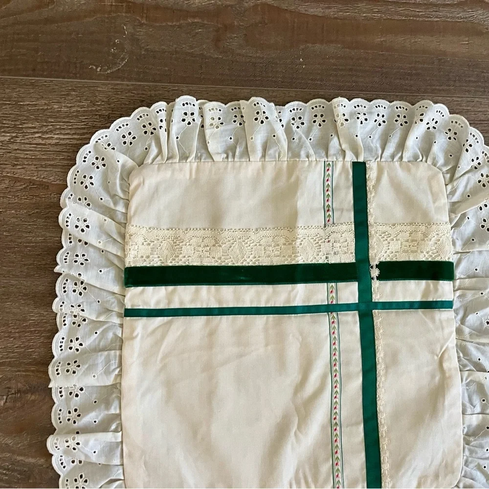 Elegant Cream and Green Holiday Pillow 15/16 inches